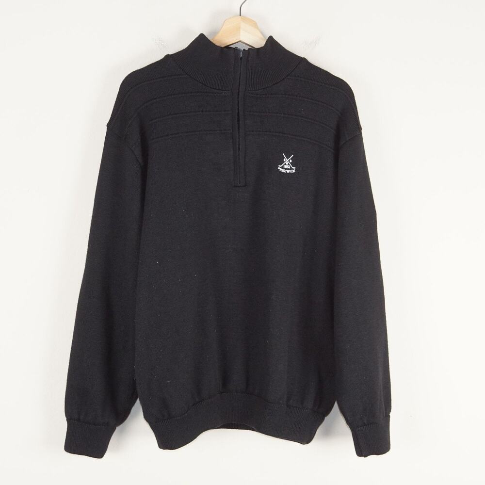 Oscar Jacobson Half Zip Black Merino Wool Blend Prestwick Golf Sweater Mens XXL